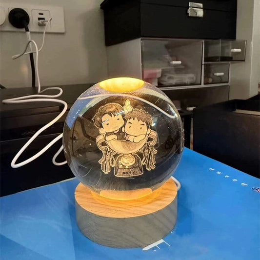 Personalized Pet Memorial Crystal Ball Lamp, Custom Photo Engraved Glass Globe with Wooden LED Base, Home Decor, Gift for Pet Lovers, Anniversary, Valentine’s Day
