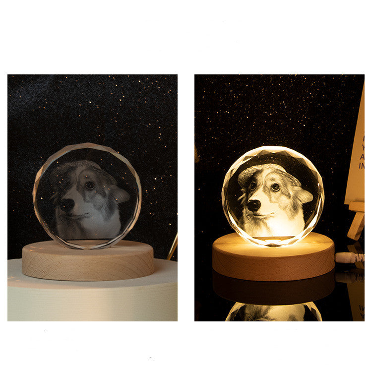 Personalized Pet Memorial Crystal Ball Lamp, Custom Photo Engraved Glass Globe with Wooden LED Base, Home Decor, Gift for Pet Lovers, Anniversary, Valentine’s Day