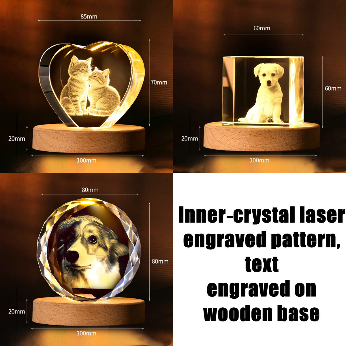 Personalized Pet Memorial Crystal Ball Lamp, Custom Photo Engraved Glass Globe with Wooden LED Base, Home Decor, Gift for Pet Lovers, Anniversary, Valentine’s Day