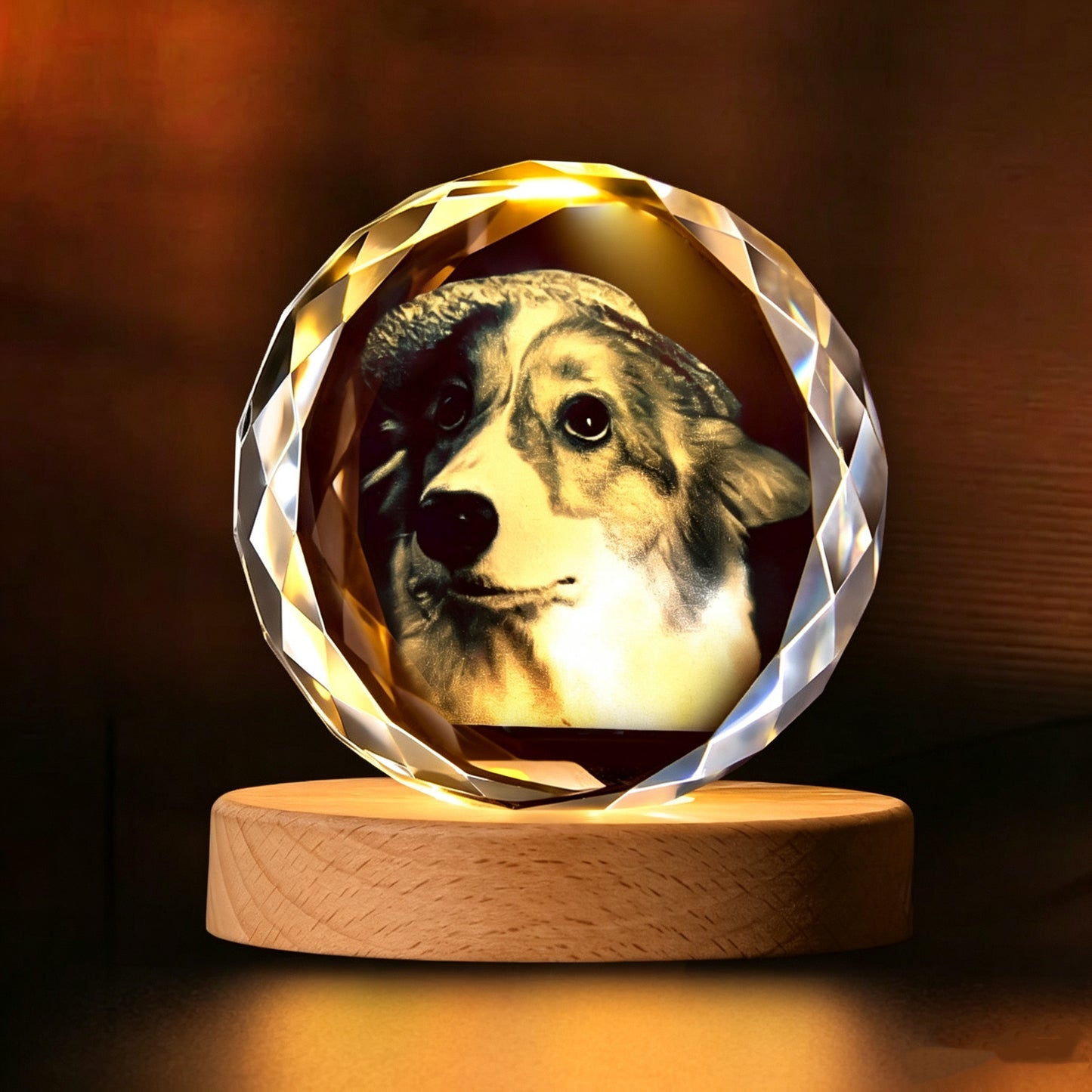 Personalized Pet Memorial Crystal Ball Lamp, Custom Photo Engraved Glass Globe with Wooden LED Base, Home Decor, Gift for Pet Lovers, Anniversary, Valentine’s Day