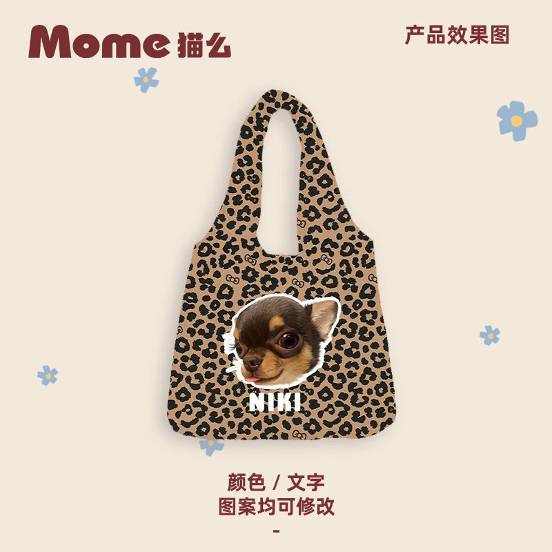 Custom Pet Photo Tote Bag, Personalized Dog & Cat Design, Twill Short Plush Fabric, Double-Sided Printing, Side Pocket, Gift Packaging