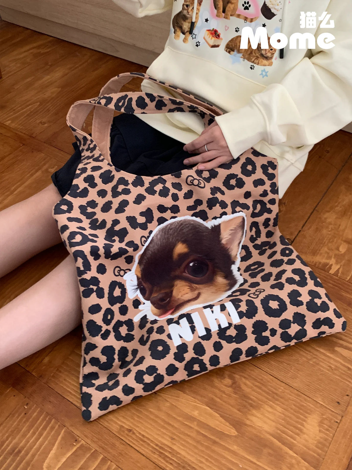 Custom Pet Photo Tote Bag, Personalized Dog & Cat Design, Twill Short Plush Fabric, Double-Sided Printing, Side Pocket, Gift Packaging