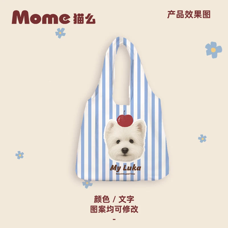 Custom Pet Photo Tote Bag, Personalized Dog & Cat Design, Twill Short Plush Fabric, Double-Sided Printing, Side Pocket, Gift Packaging