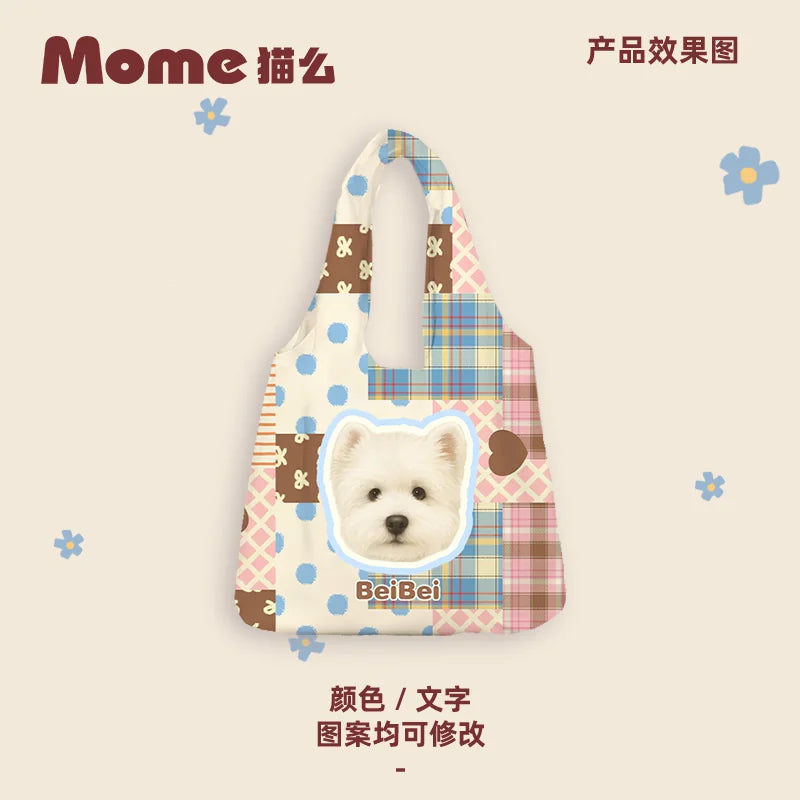 Custom Pet Photo Tote Bag, Personalized Dog & Cat Design, Twill Short Plush Fabric, Double-Sided Printing, Side Pocket, Gift Packaging