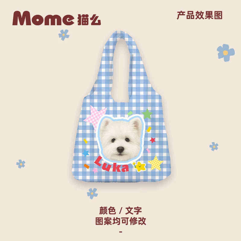 Custom Pet Photo Tote Bag, Personalized Dog & Cat Design, Twill Short Plush Fabric, Double-Sided Printing, Side Pocket, Gift Packaging