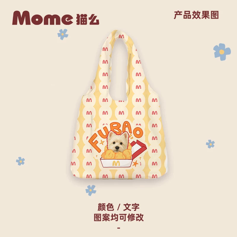 Custom Pet Photo Tote Bag - Personalized Dog & Cat Design, Twill Fabric, 3 Sizes, Double-Sided Print, Perfect for Pet Lovers