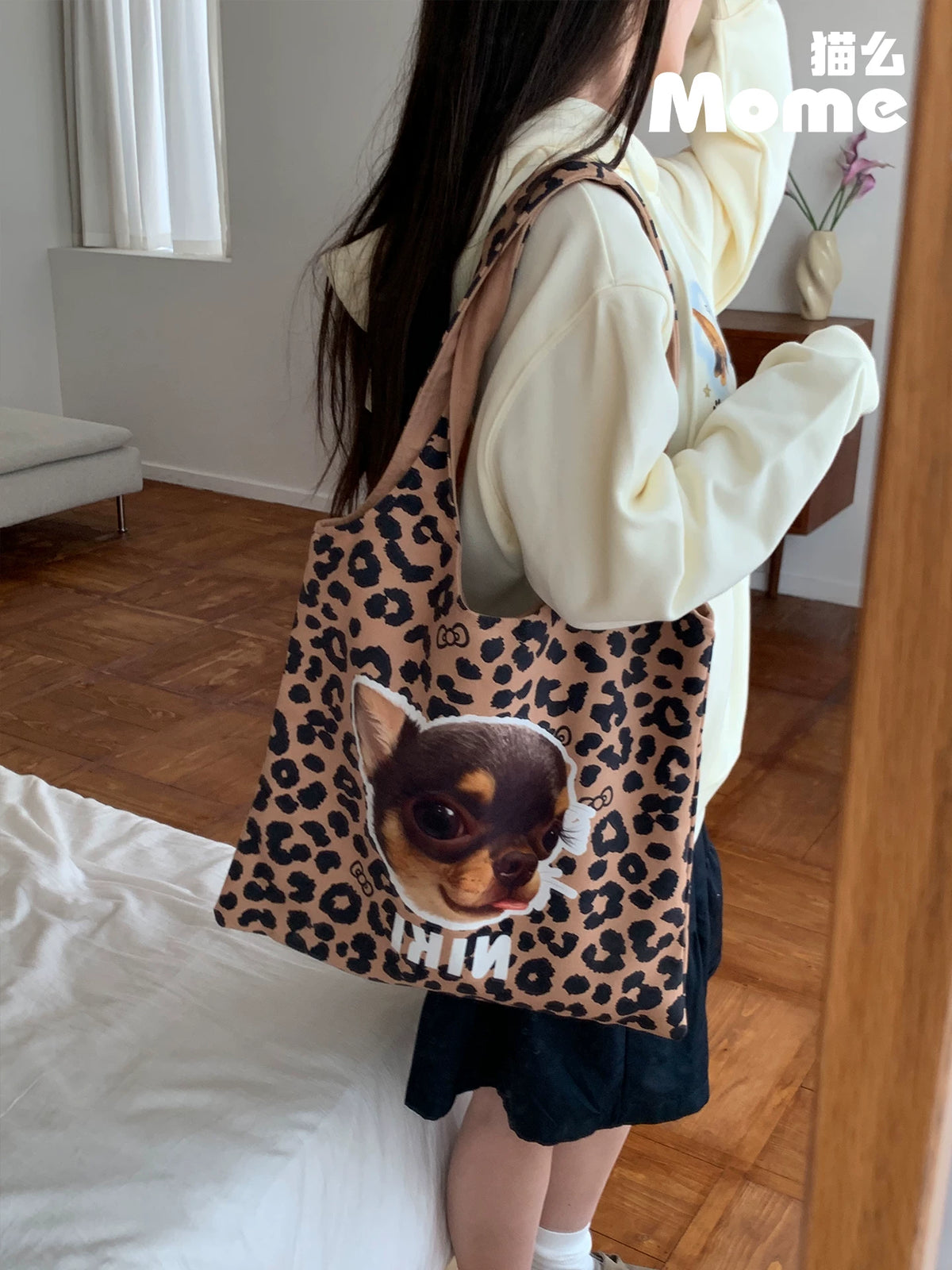 Custom Pet Photo Tote Bag, Personalized Dog & Cat Design, Twill Short Plush Fabric, Double-Sided Printing, Side Pocket, Gift Packaging